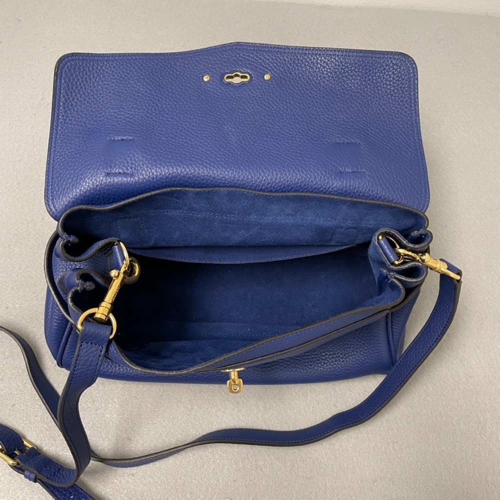 Mulberry Alexa Satchel Bag Blue Pebbled Leather Gold Hardware Dust Bag Excellent - Picture 8 of 11